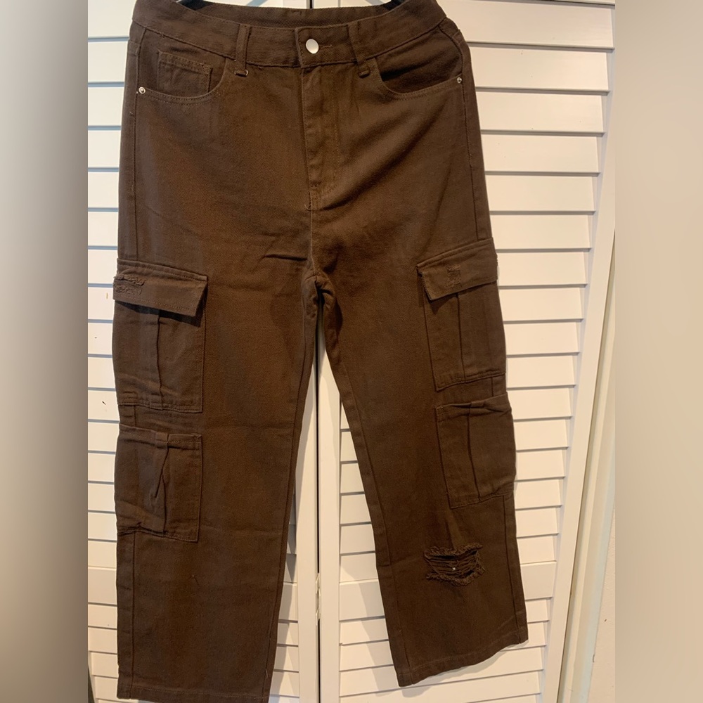 Shein high waist western flap pocket ripped jeans size 6